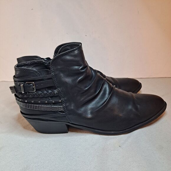 SM New York Geronimo Booties Womens 10 Black Faux Leather Grunge Moto Goth - Picture 4 of 11